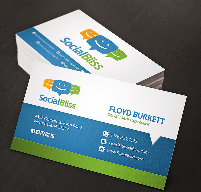 Full Color Printed Business Cards Blue